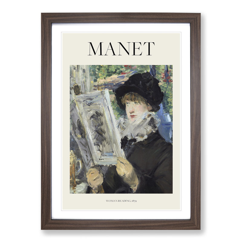 Woman Reading Print by Edouard Manet - Picture Frame Painting, Walnut, 65cm H x 48cm W x 2cm D
