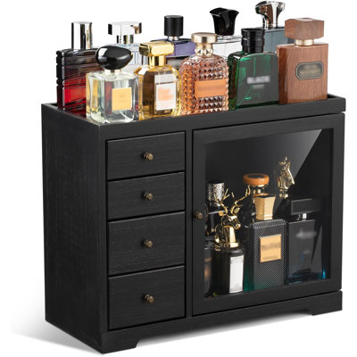Organisateur de parfums de grande capacité à 5 niveaux avec rangement à 4 tiroirs, noir