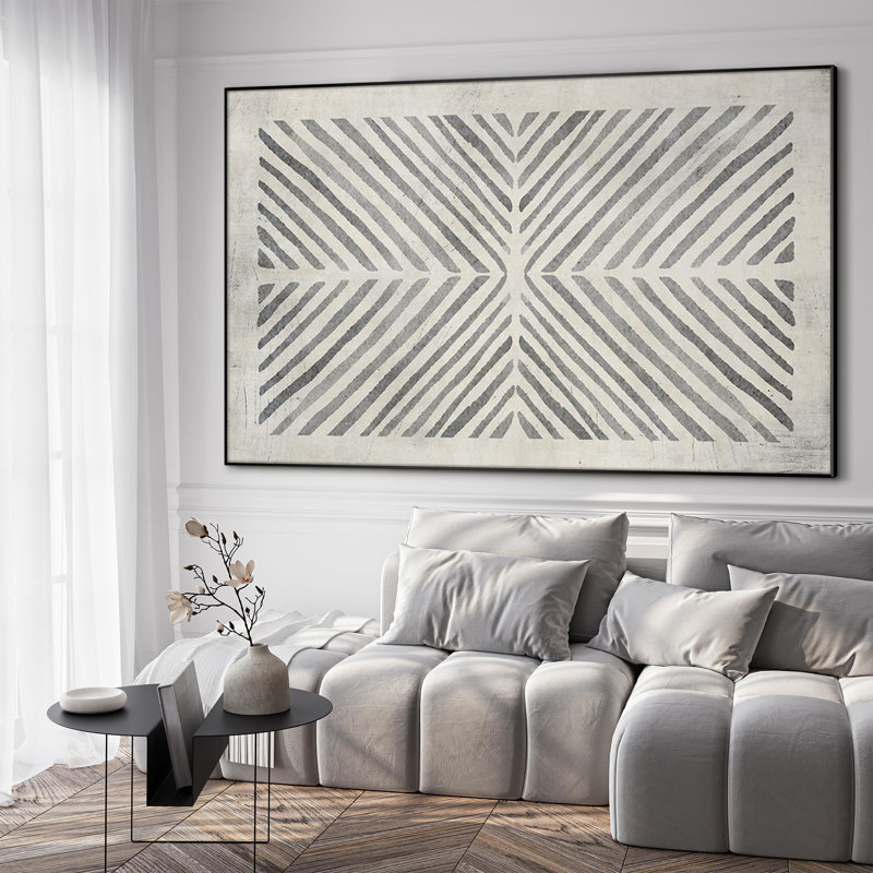 Modern Geometric Pattern Black and White Line Design Extra Large Framed Wall Art Print Decor (Frame Assembly Required)