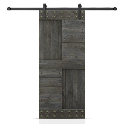 Paneled Wood DIY Barn Door with Installation Hardware Kit and Clavos