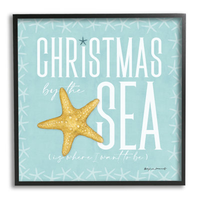 «Christmas By The Sea Turquoise» encadré sur bois par Stephanie Workman, Marrott, impression
