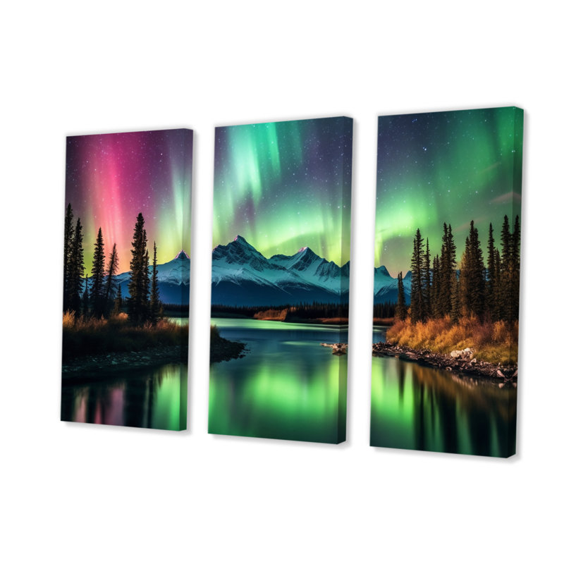 Yukon Dream Aurora III sur toile, reproduction de 3 pièces, H 32 po x l 48 po x P 1 po