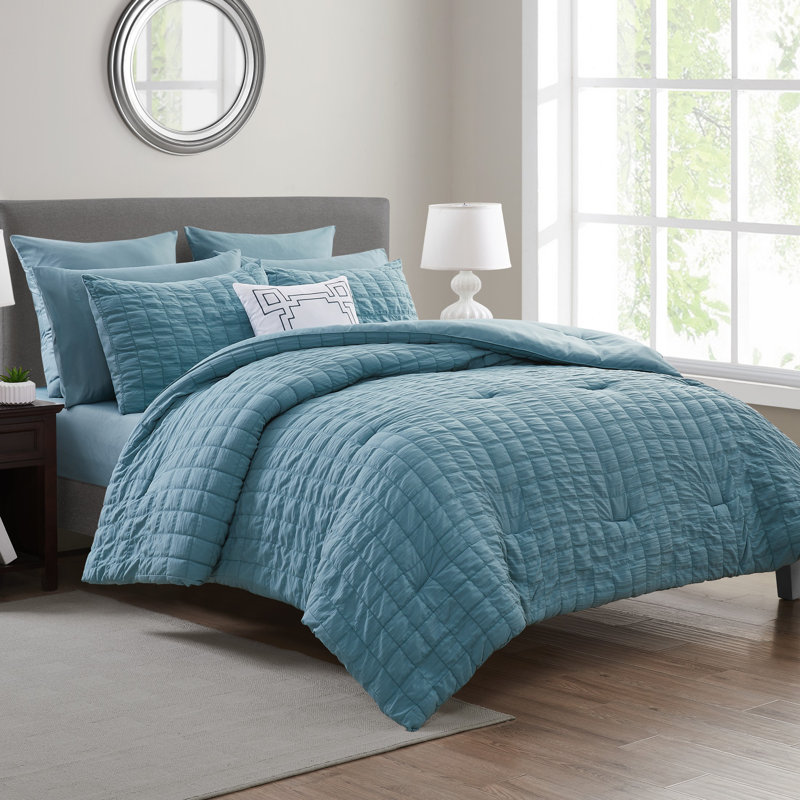 Polyester Striped Comforter, King Comforter + 9 Additional Pieces, Teal