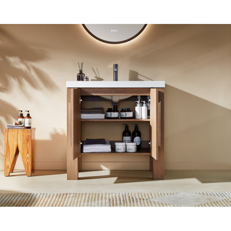 Meuble-lavabo simple 36 po Munich, Blanc, Naturel