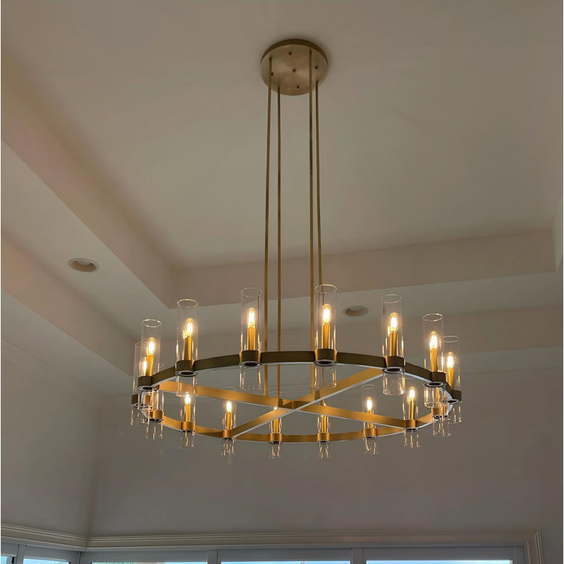 16-Light 48"W Dimmable Wagon Wheel Chandelier (Bulbs Included), Brass