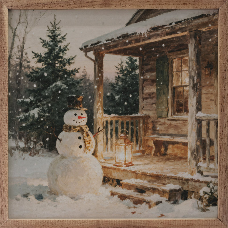 Snowman At The Cabin, H 12 po x l 12 po