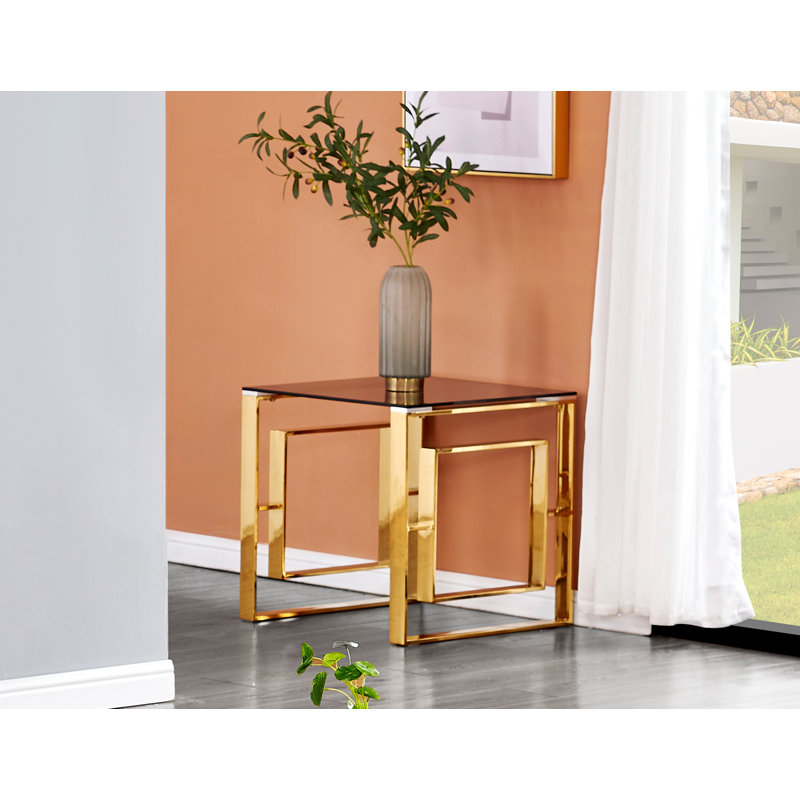  Kolby 21.5" Glass Top Square End Table, Gold