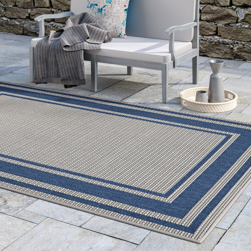 Tapis intérieur / extérieur bleu / beige, Rectangle de 5 pi x 8 pi