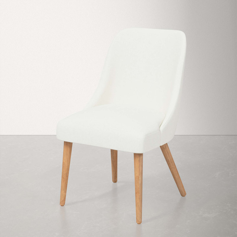 Chaise en bois massif Lozelle, Bois naturel, Lin blanc texturé Zuma