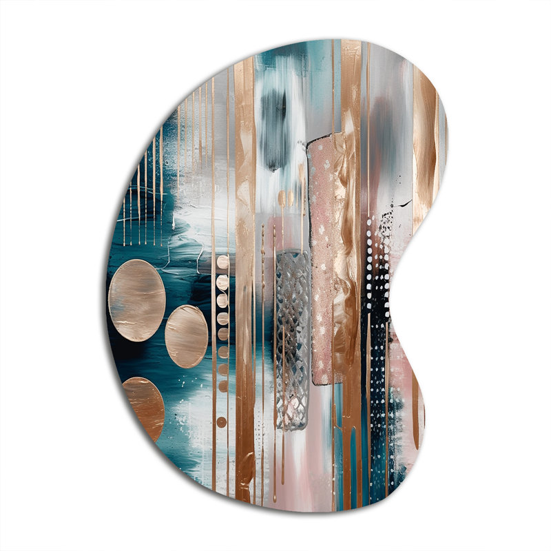 Soft Colors Shapes And Lines Marble IV - Unique Shape Abstract Marble Metal Wall Art, Asymmetrical Metal Wall Sculpture Print