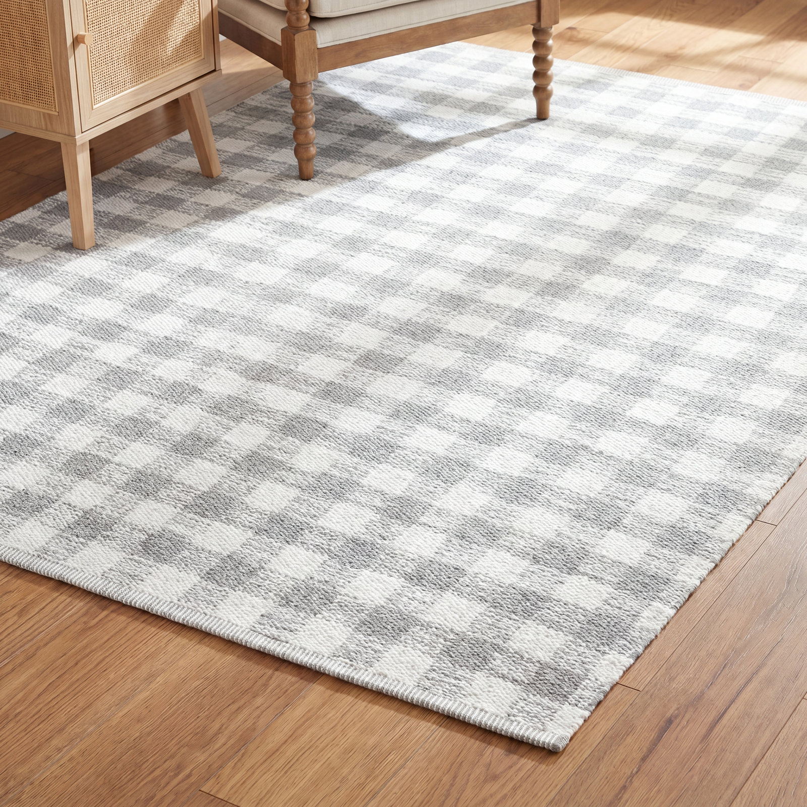 Lavande Hand-Woven Plaid Gray Wool Rug, Rectangle 8'10" x 12'
