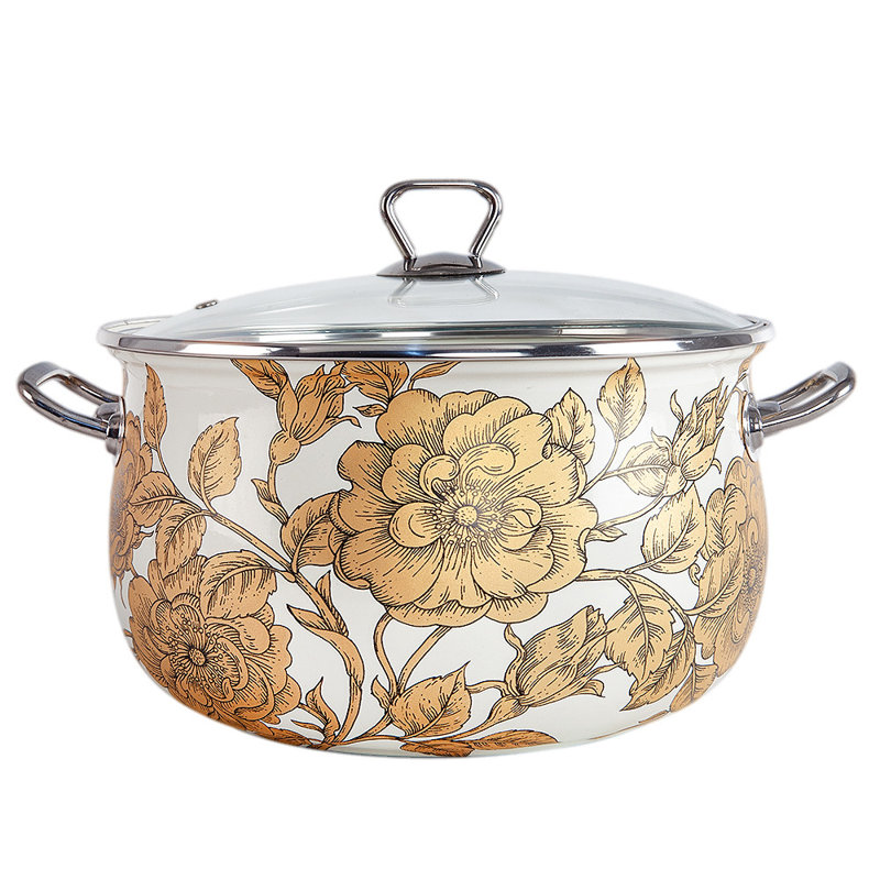 Casserole dorée avec couvercle en verre Golden Flowers Belly, 6.55