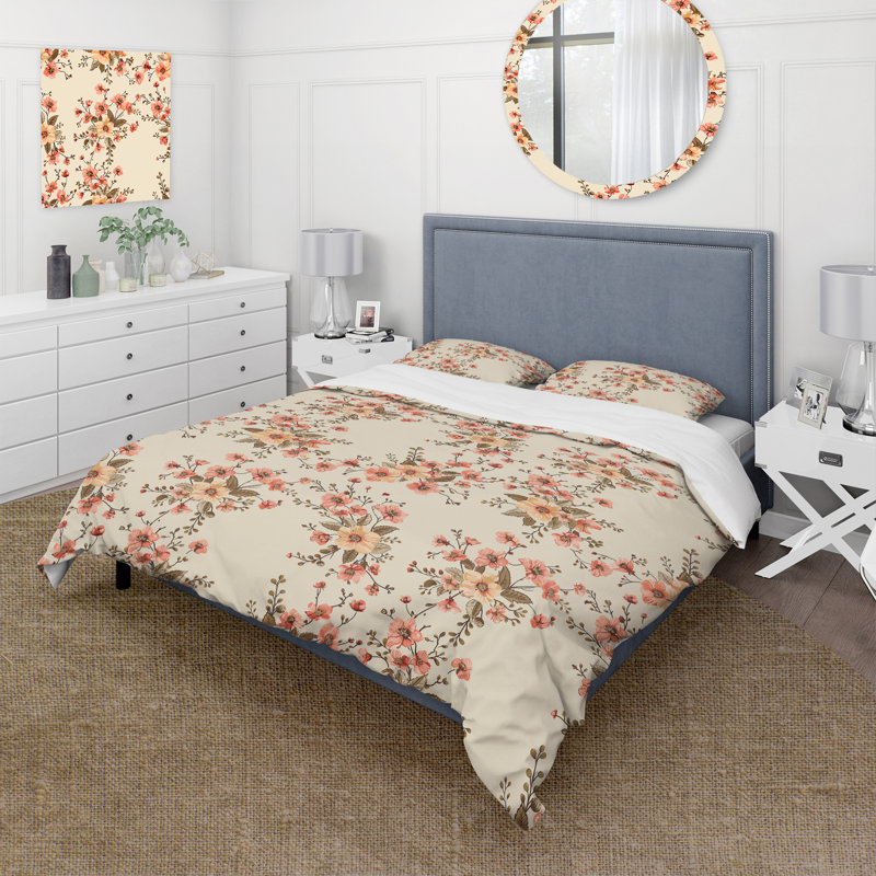 Ensemble de housse de couette traditionnel beige à motif floral Meadows VI - traditionnel
