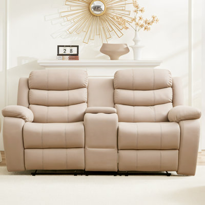 71" Manual Recliner Loveseat with Storage & Flip-Down Cup Holders - Space-Saving Home Theater Seating with Adjustable Backrest