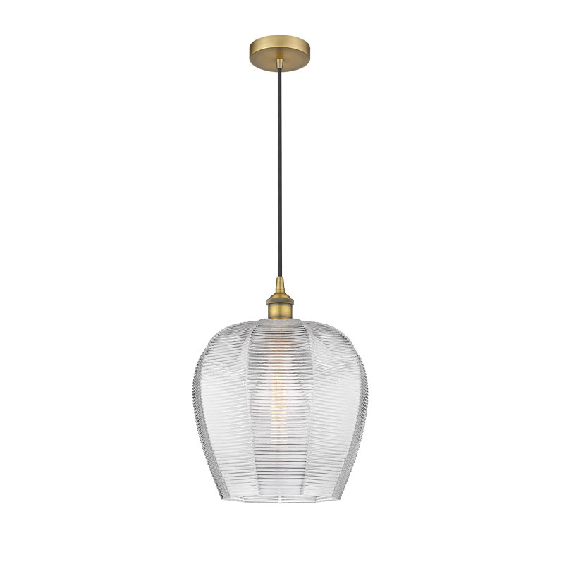 Luminaire suspendu simple à 1 lumière Laneika, H 15,13 po x l 11,75 po x P 11,75 po, Transparent, Laiton brossé