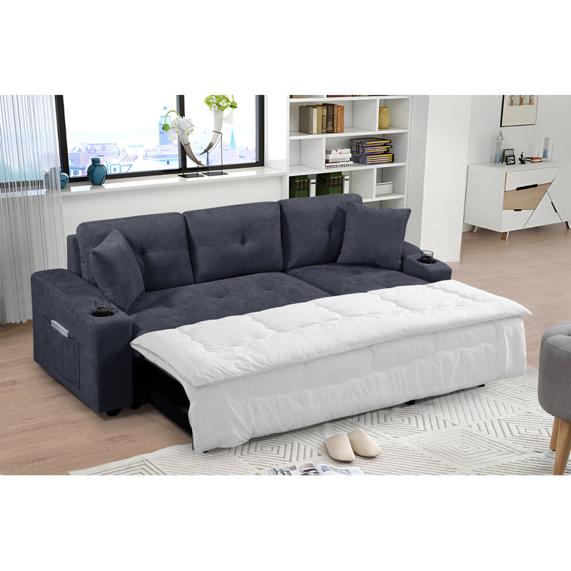 Canapé-lit modulaire rembourré avec espace de rangement, idéal pour les salons et les appartements., Tissu gris foncé