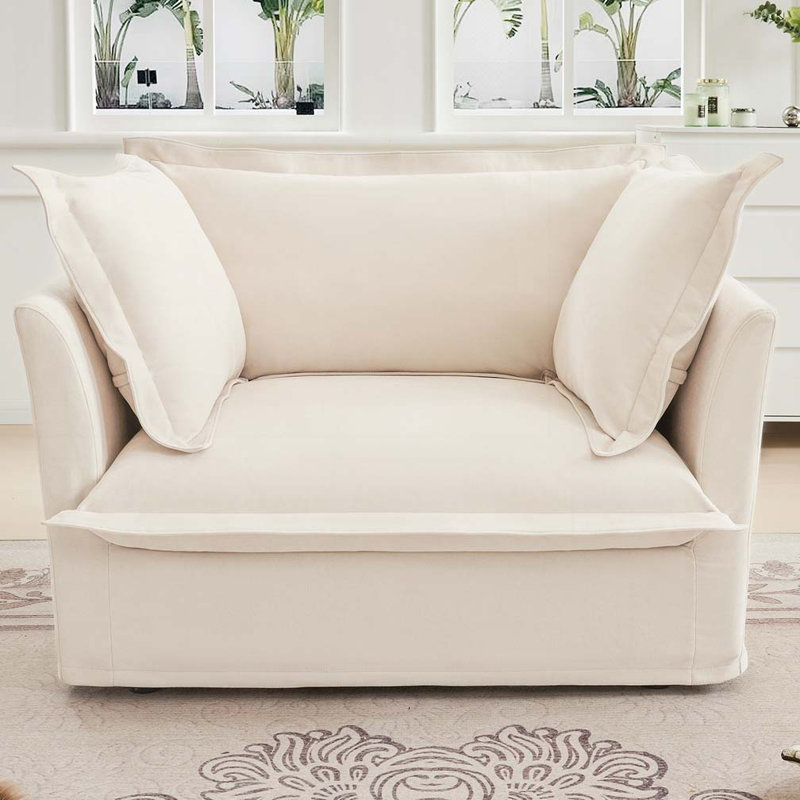 Ensemble de salon modulaire Shetucket de 49 po avec 2 coussins moelleux Latitude Run, Chenille crème