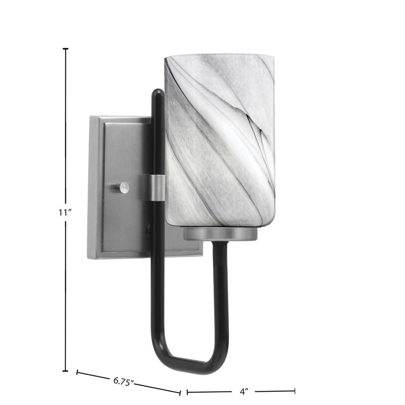 Amarmula 1 Light Wall Sconce, Matte Black & Graphite Finish, 4" Onyx Swirl Glass, Black/Nickel