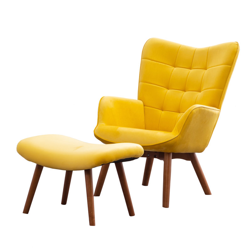 Fauteuil d'appoint en velours soyeux jaune avec support de dossier rembourré essentiel pour le salon, Jaune