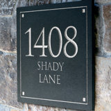 Black Granite Square Trajan Engraved 3-Line Address Sign