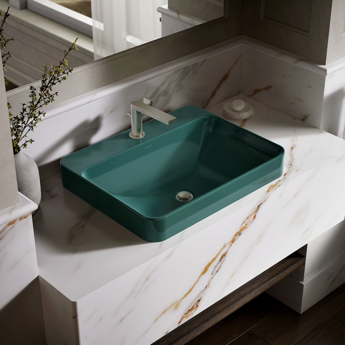 Vox Rectangular Vessel Sink, Teal, 1