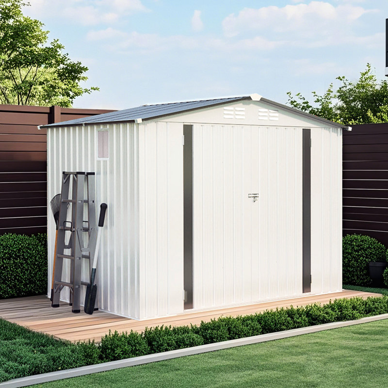 8x6 Ft, Metal Tool Shed, Side Window, Lockable Door, Waterproof, High - Durability, Modular Setup Garden Tools Storage, Sports Gear Skylight Practical And Aesthetic