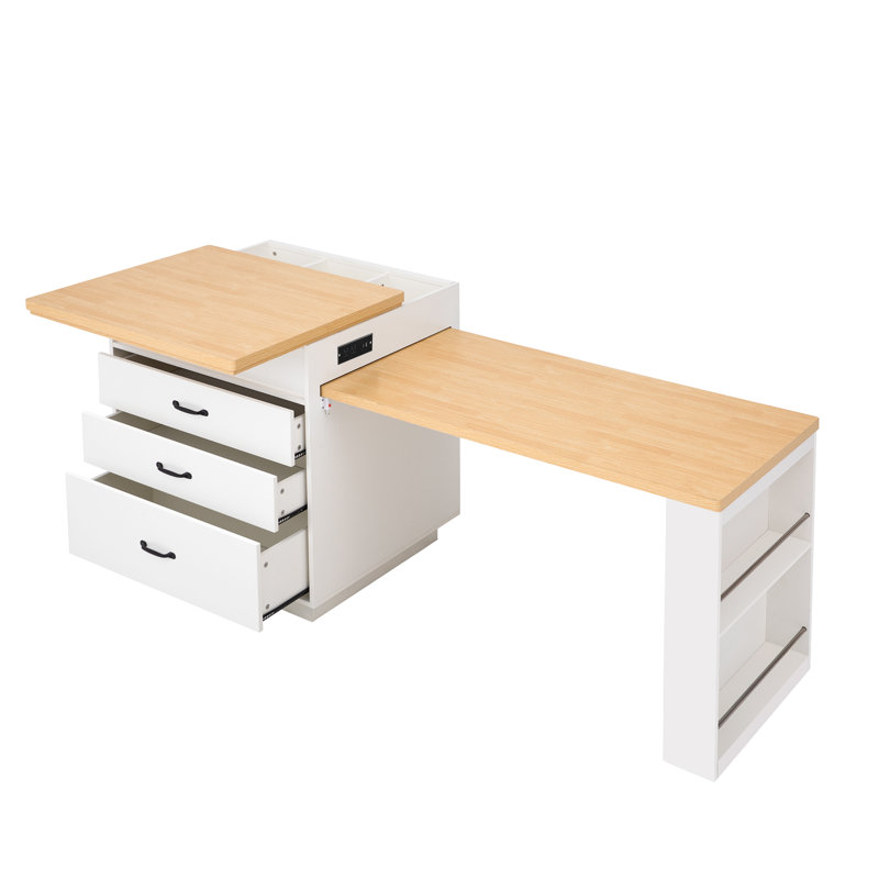Îlot de cuisine avec roulettes Dawson, extensible, White;Antique Natural