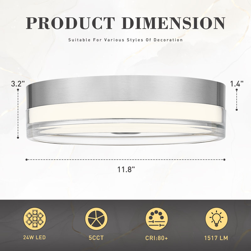 11.8 Inch Dimmable LED Flush Mount 5 Colors Temperatures Switch, Brushed Nickel