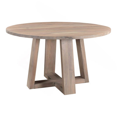 Table de salle à manger, ronde, acacia massif, 4 places, gris clair