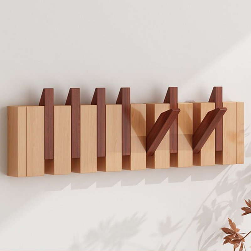 Porte-clés mural en bois massif | Rangement à 12 crochets pour vestibule et sac | Installation sans perceuse | Style nordique moderne