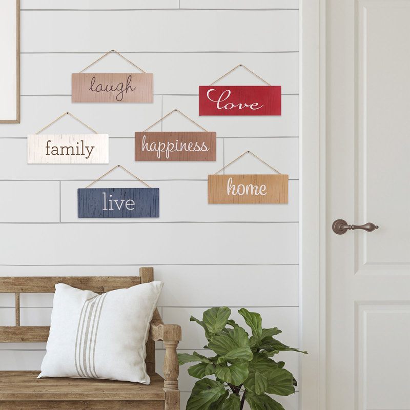 Enseigne Excello Global Products Sawtooth (maison, famille, amour, rire, vie, bonheur) - brun / rouge / bleu marine