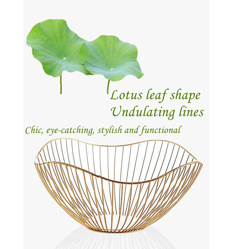 Kitchen Counter Fruit Bowl Large Fruit Basket Bowl Metal Wavy Storage Basket Kitchen Vegetable And Fruit Bowl, Used To Hold Fruits, Vegetables And Bread (gold)