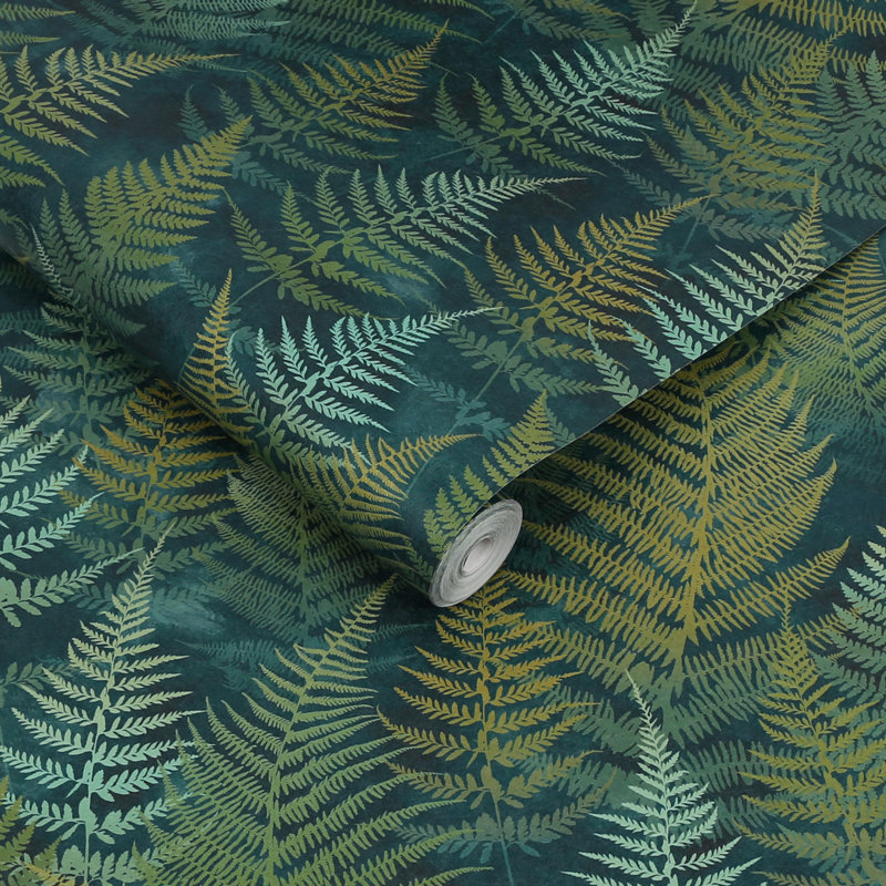 Floral Metallic Wallpaper Roll, Emerald