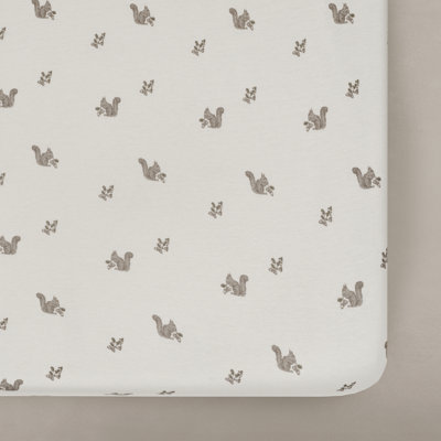 Oilo Studio – Organic Squirrel Jersey Fitted Crib Sheet, Ultra-Soft & Breathable, Snug Fit for Standard Cribs & Toddler Beds
