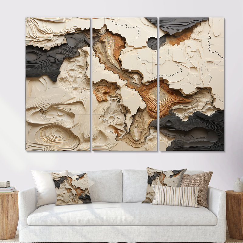 Ensemble de décoration murale beige et brun «African River Collage», H 28 po x l 36 po x P 1 po, Toile tendue