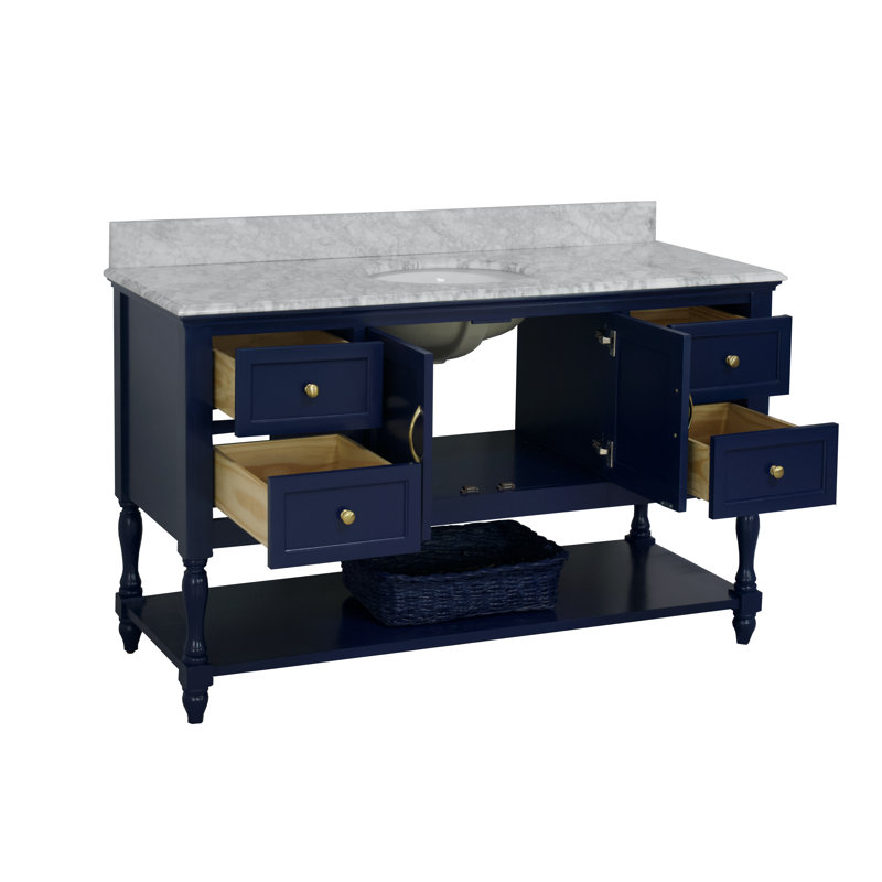 Ensemble de meuble-lavabo simple de 60 po Hampton, Bleu royal, Blanc de Carrare