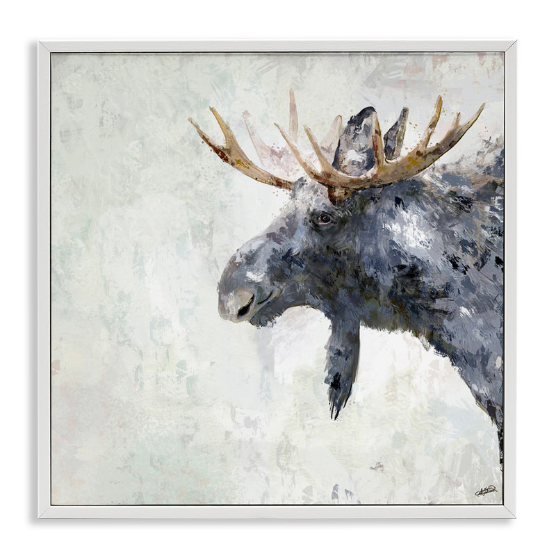 «Rustic Moose View Art» par Sally Kaye Barlow / Makaio Design, Giclée encadrée blanc bord de mer, H 17 po x l 17 po
