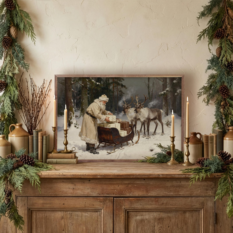 Père Noël et son traîneau de renne, H 16 po x l 24 po