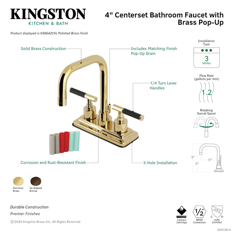 Kaiser Centerset Bathroom Faucet, Polished Brass