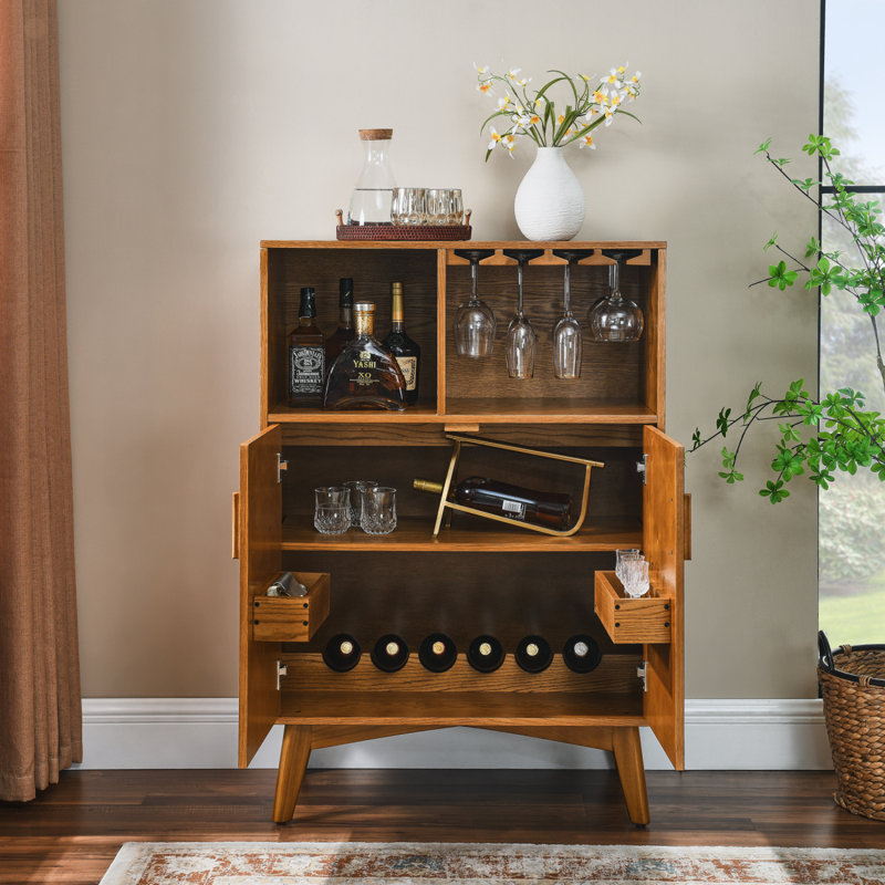 31.5" Liquor Cabinet With Wine Glass Holder & Wine Rack & Adjustable Shelf, Wine Cabinet, Kitchen Coffee Bar Cabinet, Rustic Sideboard Buffet  Cabinet With Storage