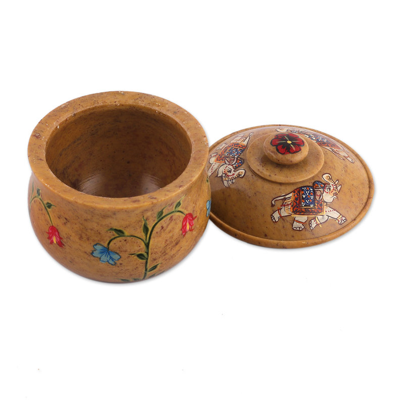 Novica Handmade Garden Cheers Soapstone Decorative Jar