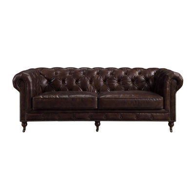 Crispin Vintage Brown 89.5'' Genuine Leather Rolled Arms Chesterfield Sofa -  Plethoria, A09565