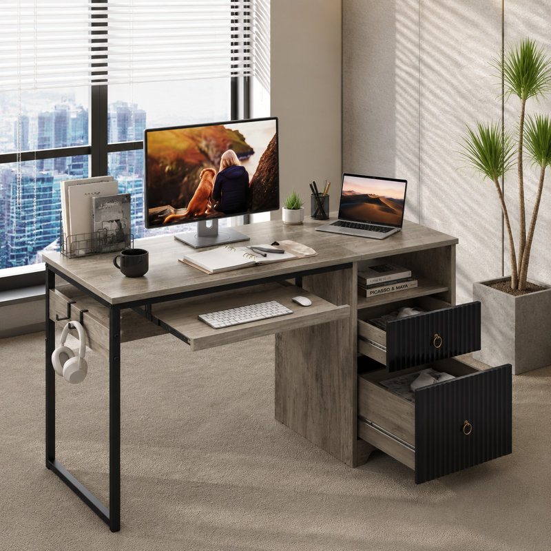Bureau d'écriture avec plateau pour clavier Labelle, Grey Wash/Black