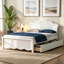 Lit plateforme simple en bois avec tête de lit festonnée et 2 tiroirs de rangement sous le lit, structure de lit en bois massif blanc, aucun sommier nécessaire, capacité de 400 lb pour les enfants / adultes-1527545147