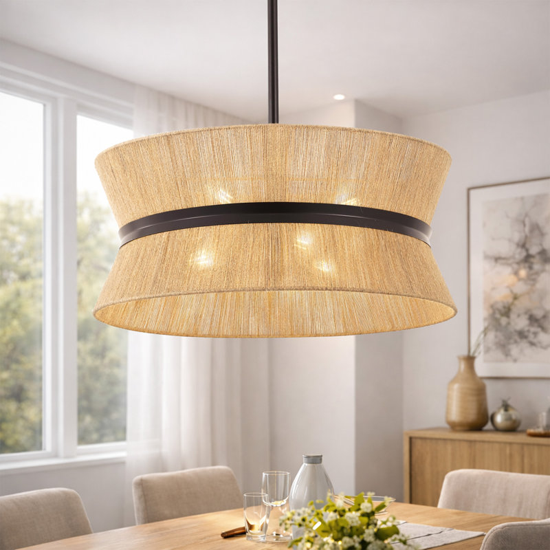 Lustre tambour en corde 19 lumières 19,7 po Modern Coastal, Bronze, Brun