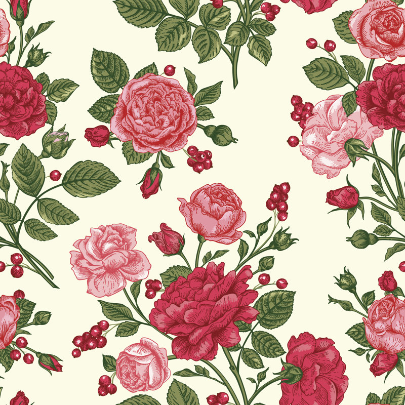 Seamless Pattern With Roses - Wrapped Canvas Print, 76cm H x 76cm W x 3.8cm D