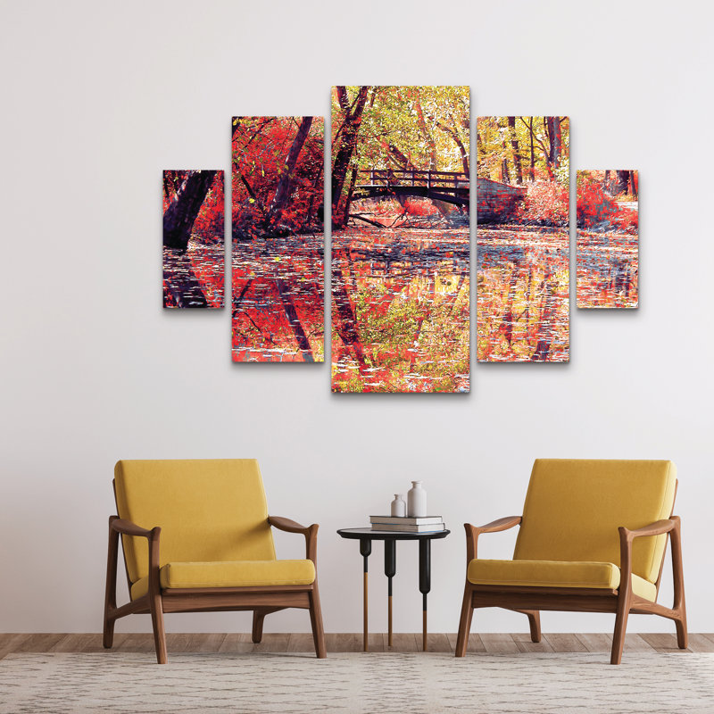 Ensemble de 5 panneaux muraux - Beata Czyzowska Young, «Monets Garden», art mural sur toile pour le salon, la chambre à coucher ou le bureau 