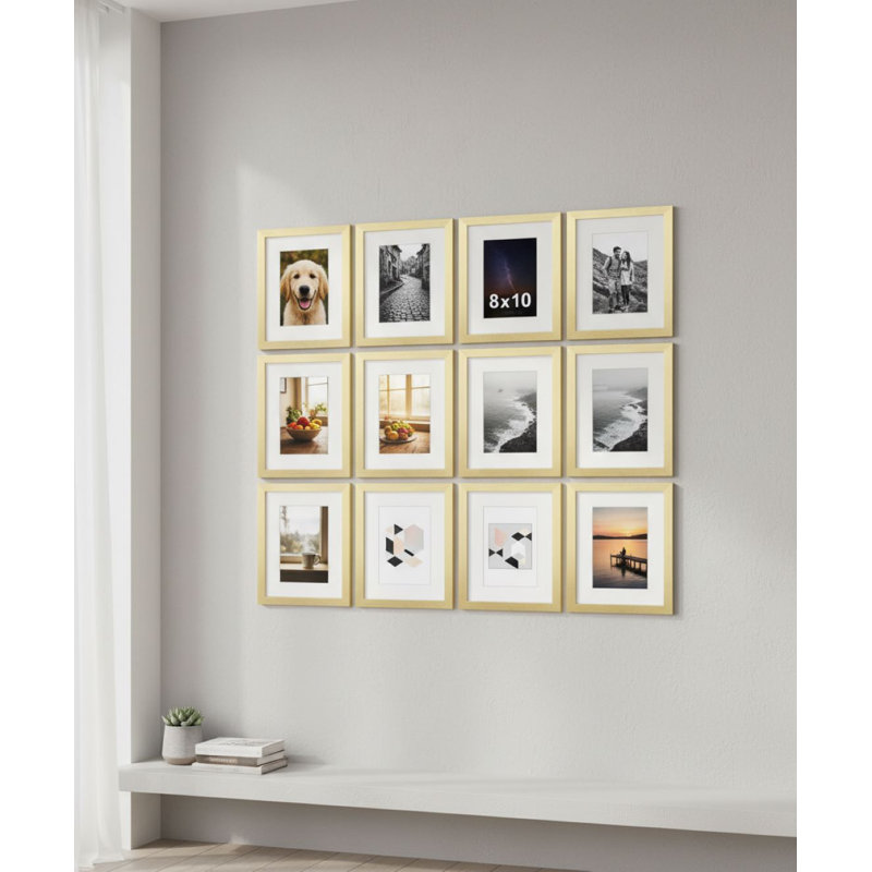 Ensemble de 9 cadres photo 8 x 10 avec plexiglas incassable - Présentoir 5 x 7 avec passe-partout ou 8 x 10 sans passe-partout, cadres en bois d'ingénierie pour mur ou plateau de table