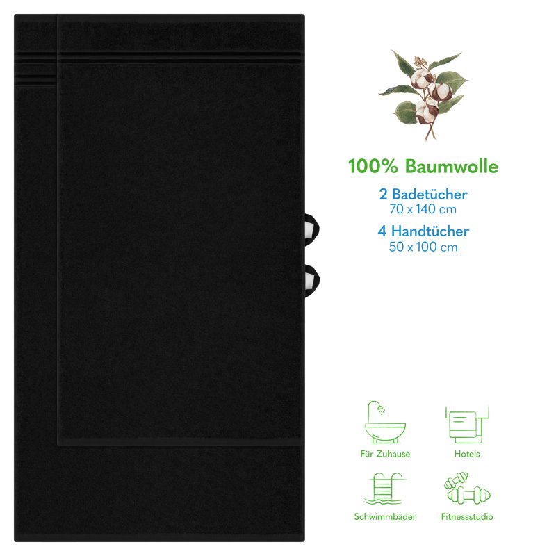 Rensina 100% Cotton Midweight Mulit-Size Set, Schwarz