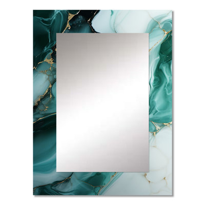 Gold and emerald marble ink flow - Marble Unique Wall Mirror, Modern Mirror, Printed Metal Art